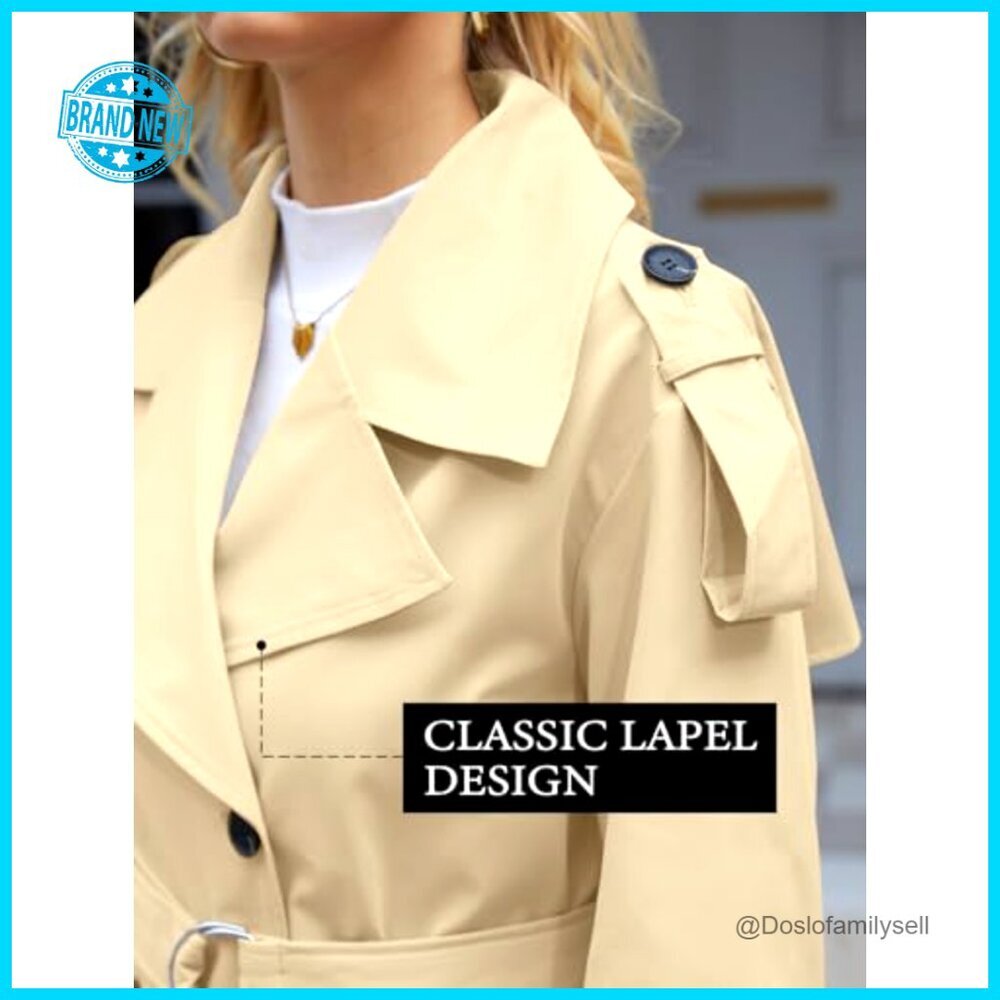 Oversized Double Breasted Trench Coat Classic Elegant Windproof Overcoat with - Picture 3 of 7